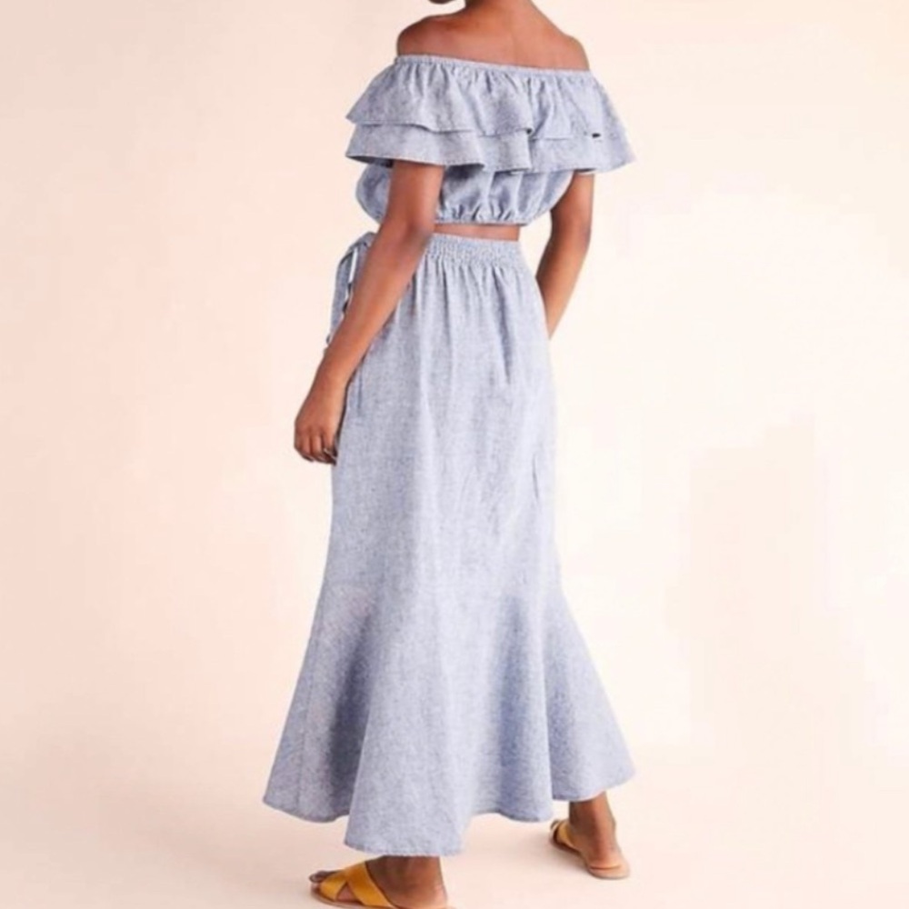 Express Chambray Denim Linen Blend Faux Wrap Maxi Skirt Size XS - Picture 3 of 11